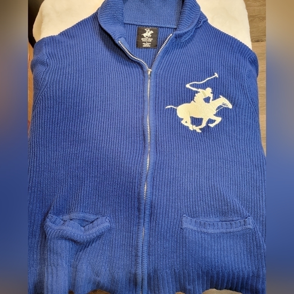 Beverly Hills Polo Club Logo Letterman Style Zip Close Cardigan.